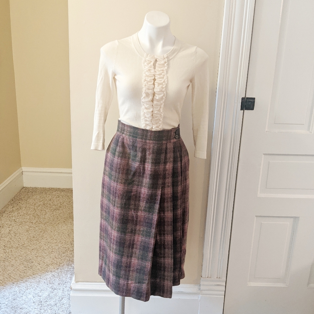 Vintage Yves Saint Laurent Tricot Plaid Wool Skirt